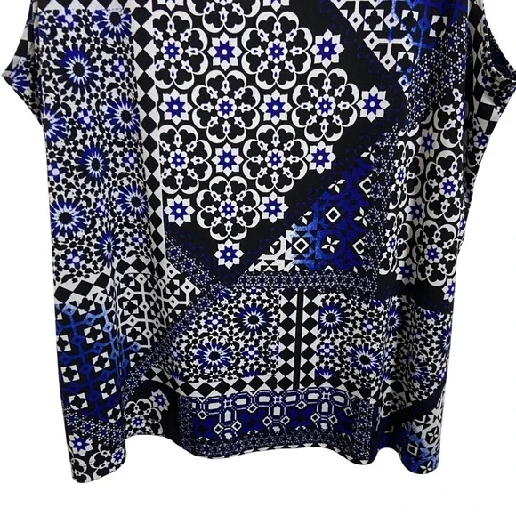 Easywear by Chico's Blue Geometric Patchwork Blouse Eclectic Career Size 2 L - Picture 7 of 9